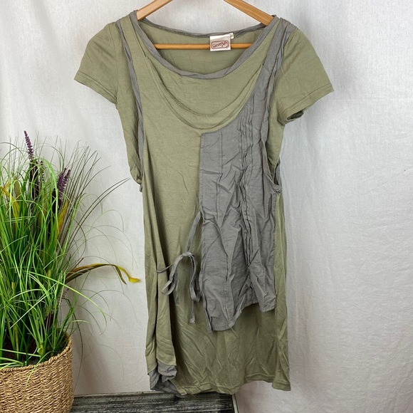 Beverly’s Green & Gray Short Sleeve Panel Tie Tee Shirt M - Picture 2 of 6